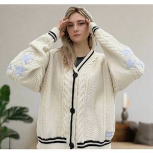 Taylor Swift Folklore Cardigan‎ navy blue SZ med preppy Varsity oversized